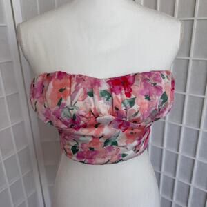Le Lis Pink Floral Strapless Crop Top | Small